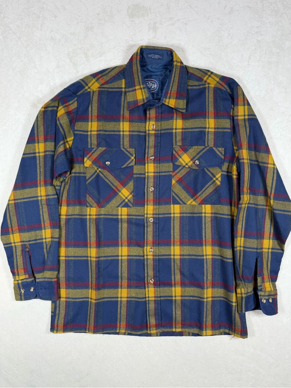 Alpine Trail Size Medium Americana Workwear Plaid Button-Down Shirt Blue Yellow